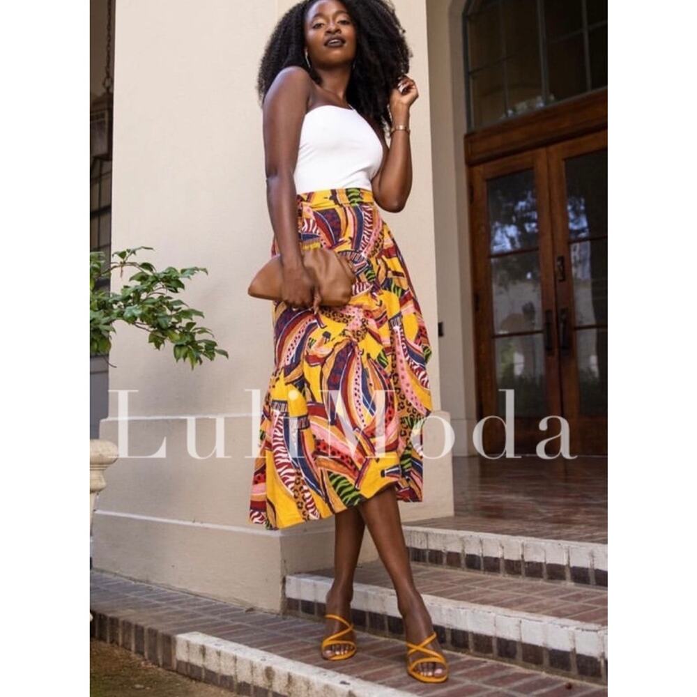 FARM RIO Linen Banana Wrap Skirt Size Small Midi Tropical Colorful NEW - Picture 3 of 7